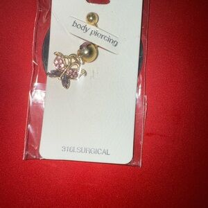 Mint Pink and Gold Butterfly Belly Button Ring Surgical Steel Buyers Choice